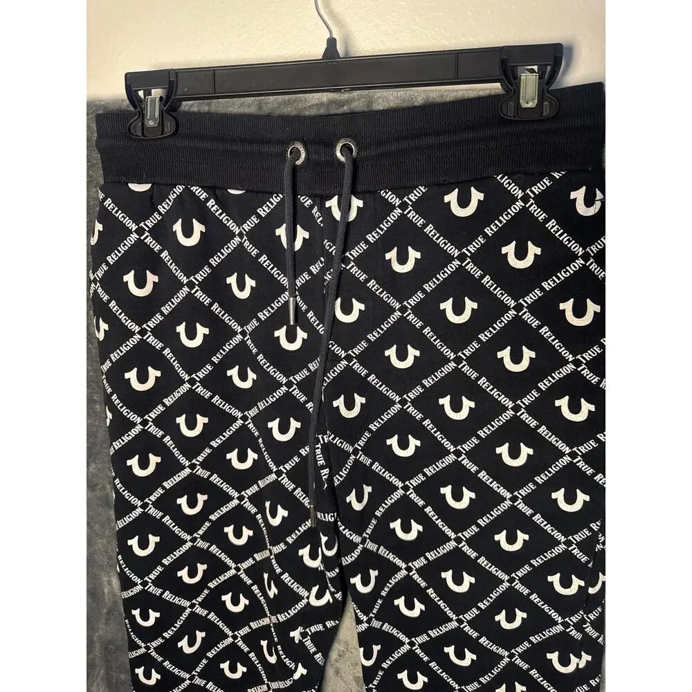 True Religion Allover Horseshoe Print Jogger Sweatpants Men’s Small Black/White